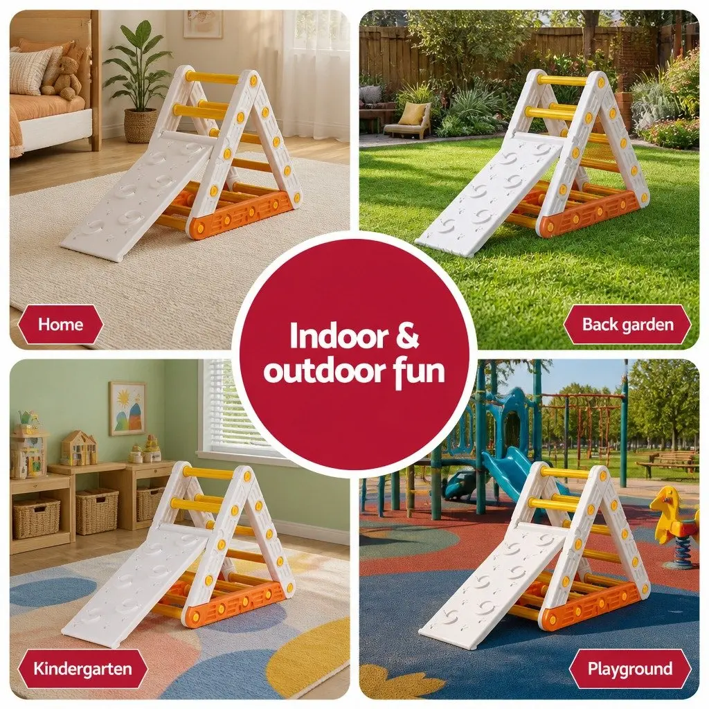 Kids Climbing Frame Set With Slide Triangle Ladder Indoor Outdoor Toddler