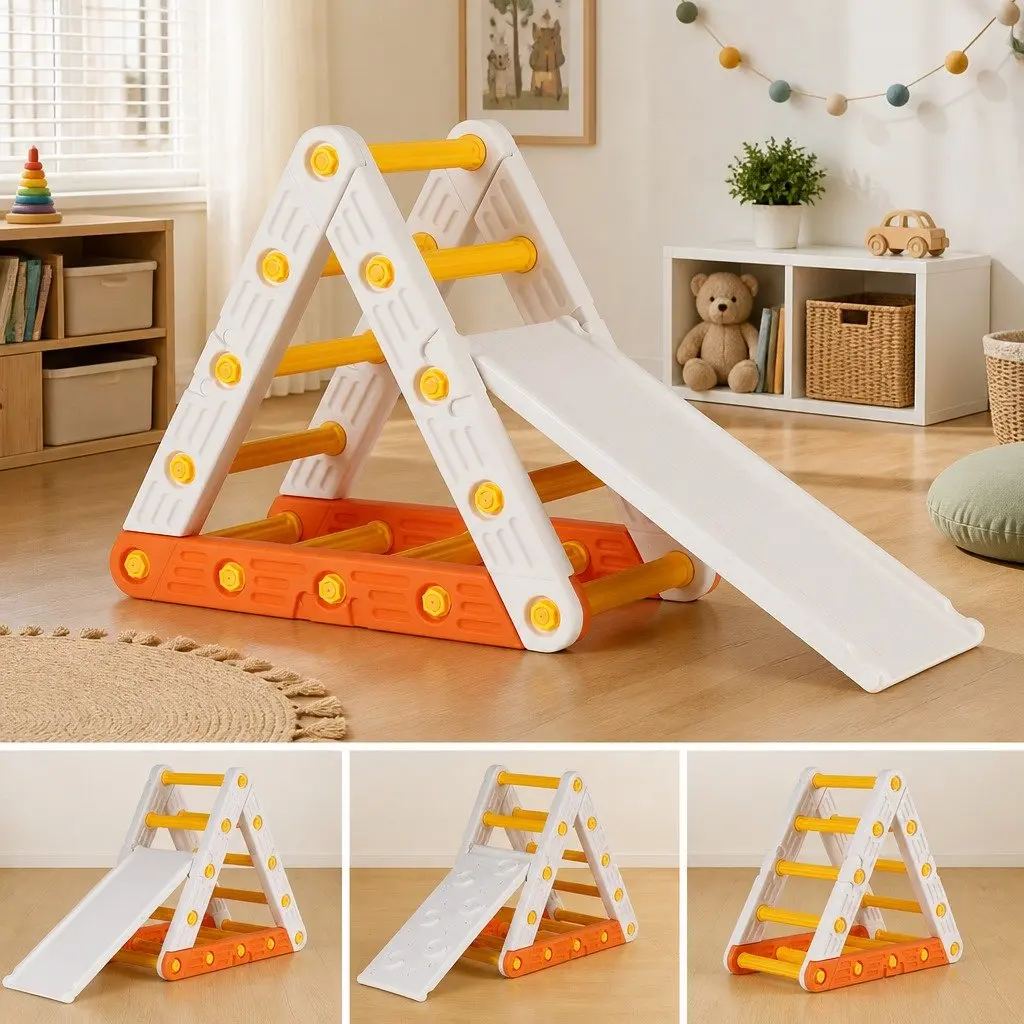 Kids Climbing Frame Set With Slide Triangle Ladder Indoor Outdoor Toddler