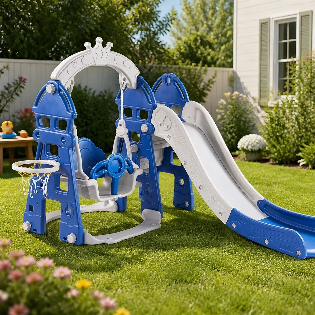 Kids Slide Swing Set 4-in-1 Outdoor Play Centre Blue 185cm x 146cm x 122cm