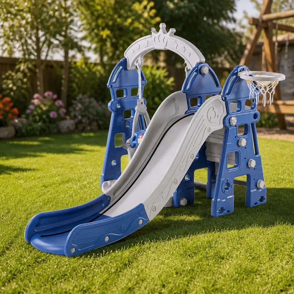 Kids Slide Swing Set 4-in-1 Outdoor Play Centre Blue 185cm x 146cm x 122cm