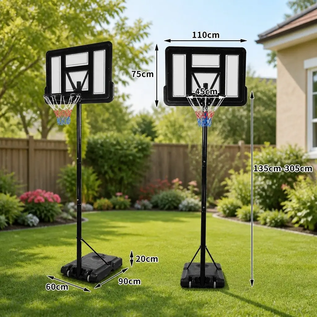 Basketball Hoop Stand Portable Adjustable Height Shatterproof Backboard 110cm x 75cm