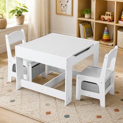 Kids Table and Chairs Set with Storage Blackboard Flip Top Activity Desk