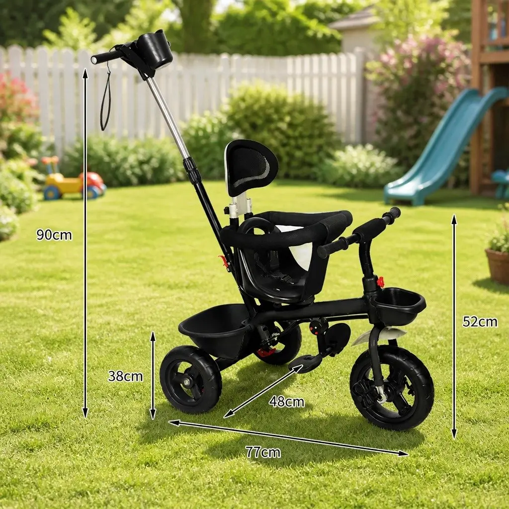 Kids Tricycle Ride On Trike Toddler Push Handle Foldable Footrest Storage Basket