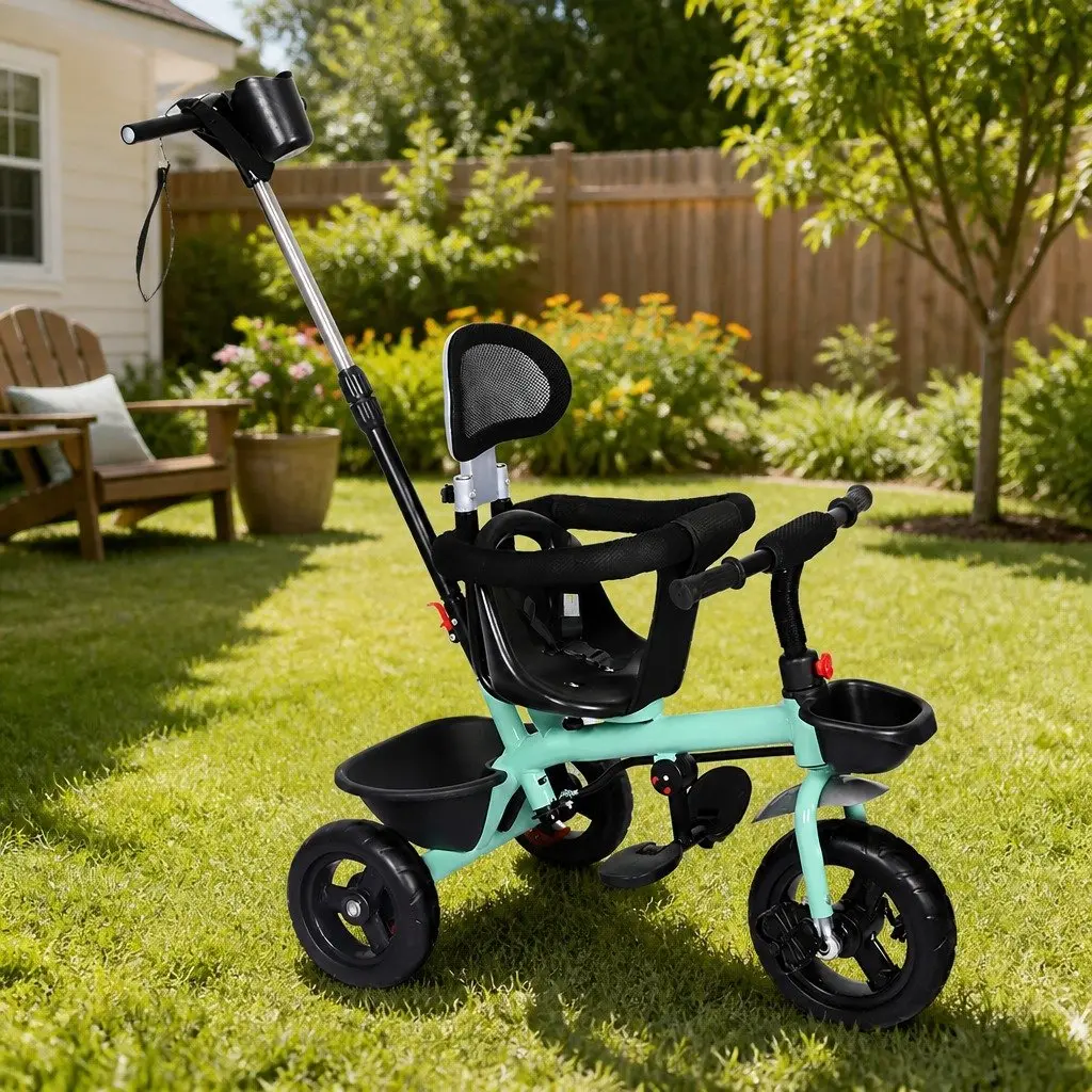 Kids Tricycle Ride On Trike Toddler Push Handle Adjustable Seat Storage Basket