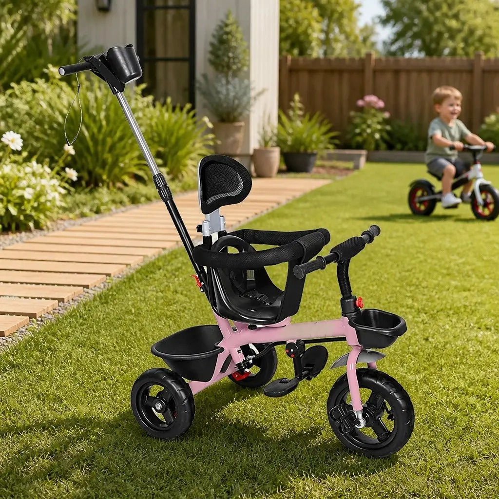 Kids Tricycle Ride On Trike Toddler Push Handle Adjustable Handlebar Storage