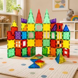 Magnetic Tiles Blocks Building Set 120 Pieces Kids Creative Construction Toy