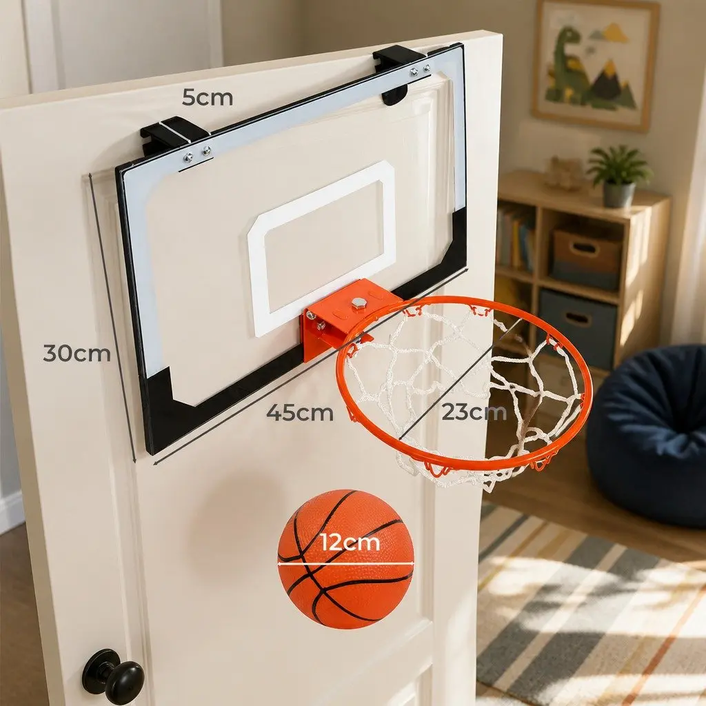 Mini Basketball Hoop Portable Over Door Indoor Shatterproof Backboard 45cm x 30cm