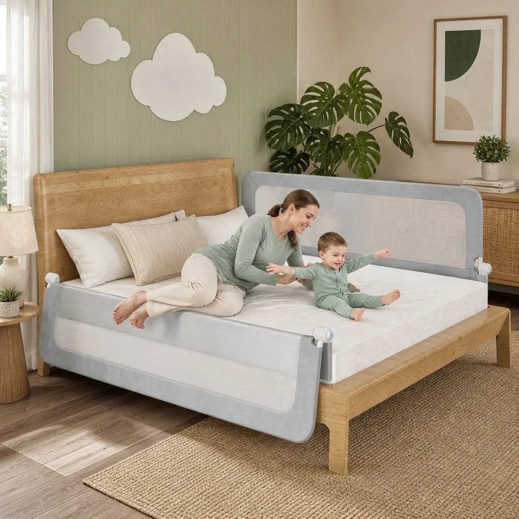 Adjustable Kids Bed Rail Safety Guard Medium Folding Barrier Breathable Mesh