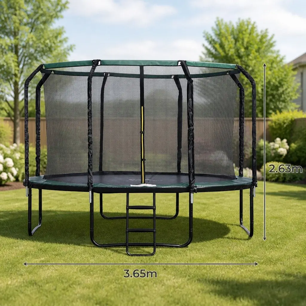Round Trampoline 12FT Outdoor Jumping Bouncer with Safety Net and Ladder