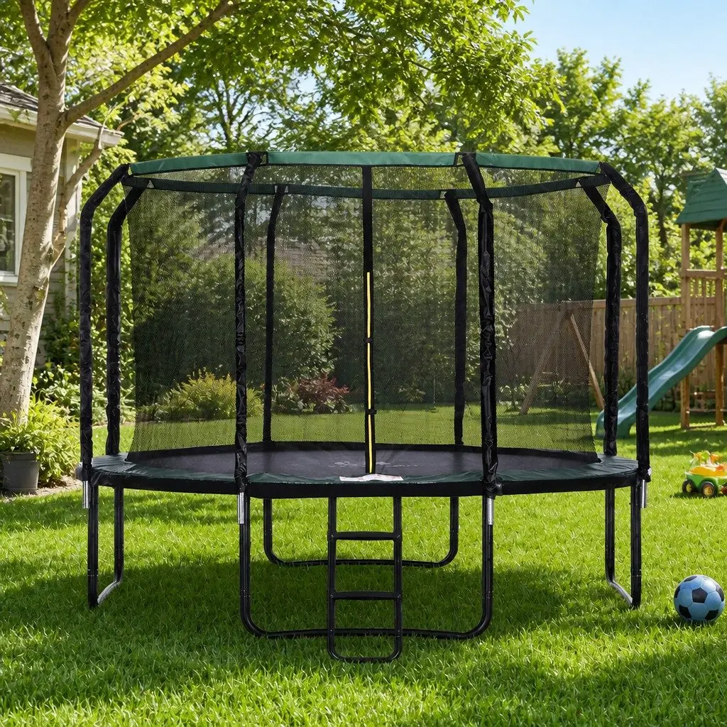 Round Trampoline 12FT Outdoor Jumping Bouncer with Safety Net and Ladder