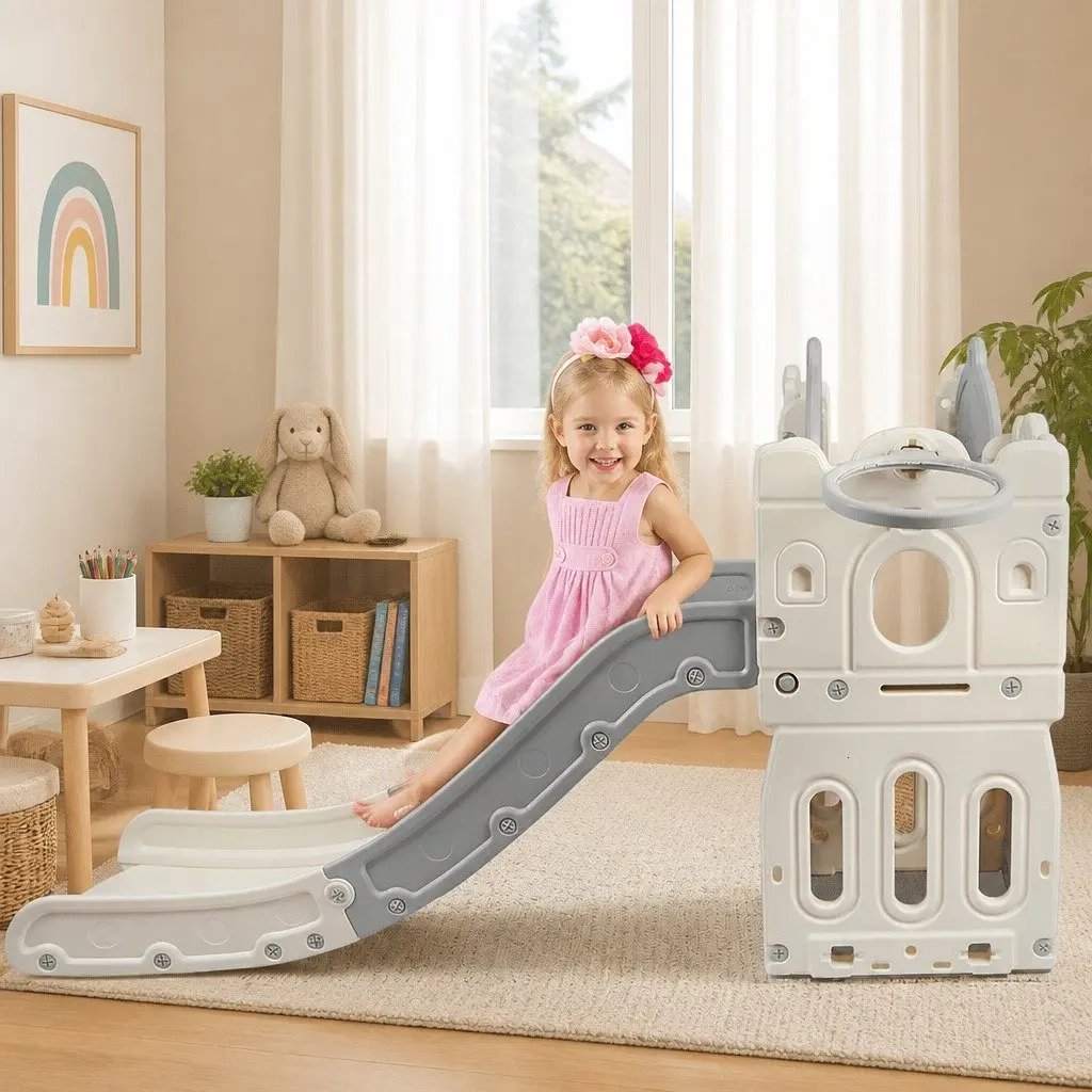 Kids Slide Set 6 In 1 Play Centre with Basketball Hoop Tunnel Stairs Outdoor Climbing 190cm L x 210cm W x 106cm H