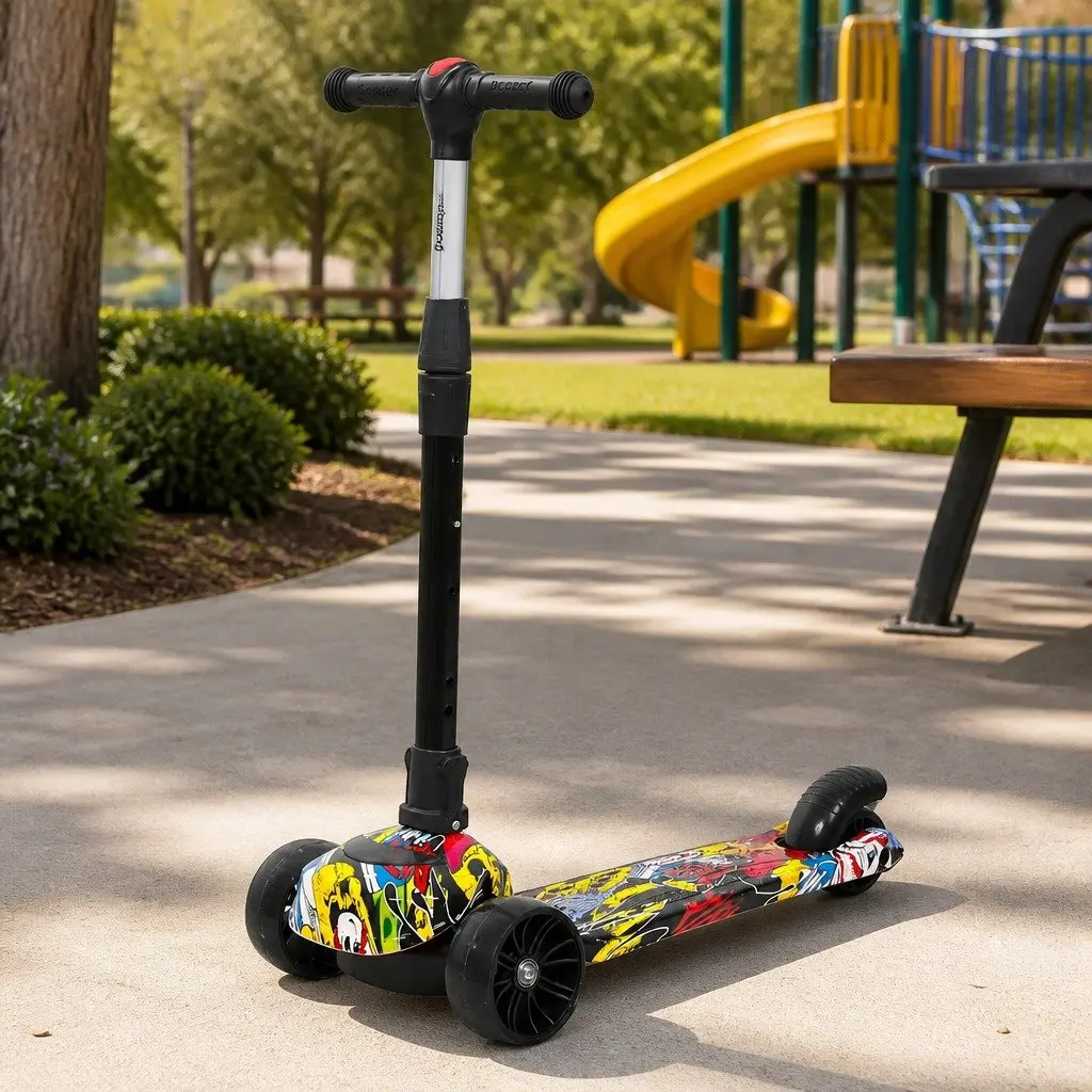 Kids Scooter Foldable 3 Wheel LED Light Up Wheels Adjustable Height Blue