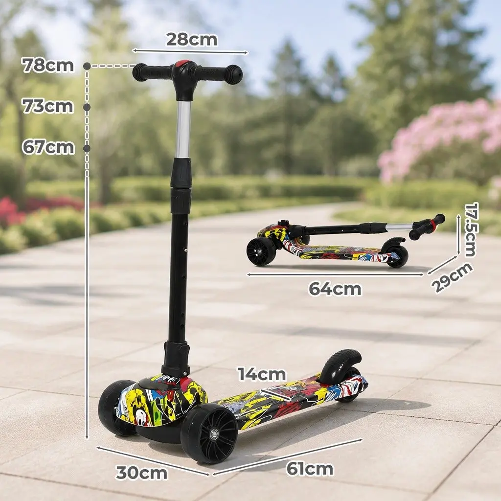 Kids Scooter Foldable 3 Wheel LED Light Up Wheels Adjustable Height Blue
