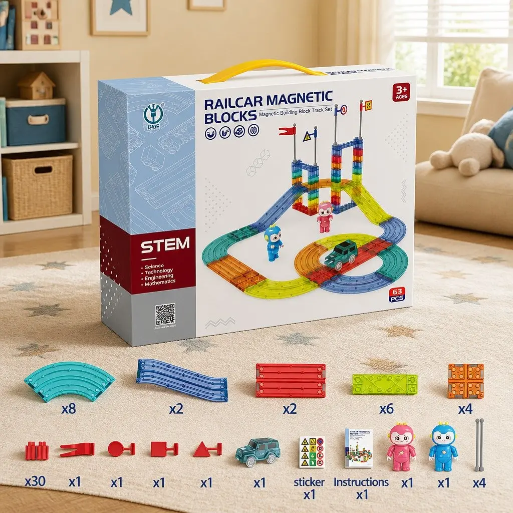 Magnetic Tiles Building Blocks Set Dinosaur Themed 63 Piece Educational Toy