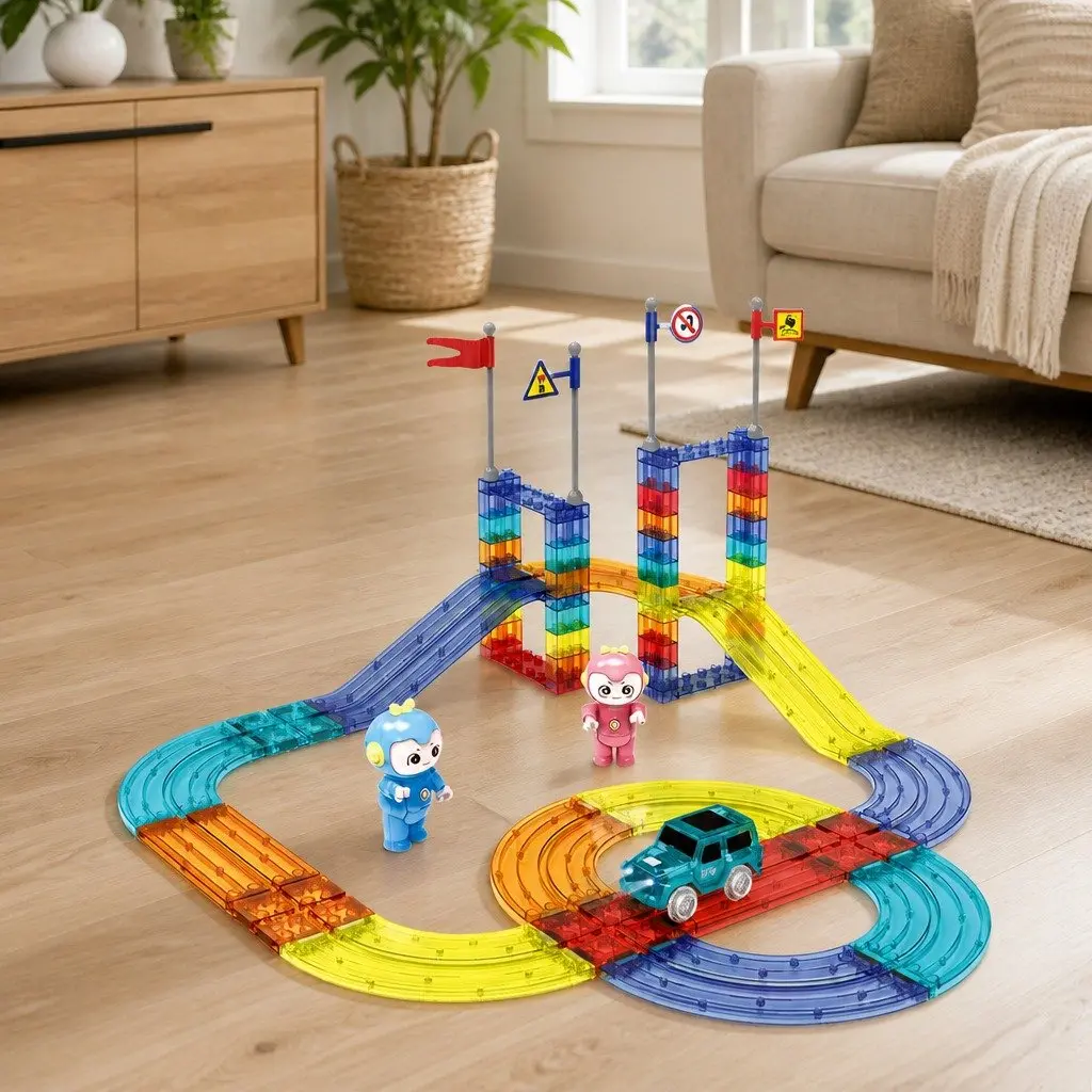 Magnetic Tiles Building Blocks Set Dinosaur Themed 63 Piece Educational Toy