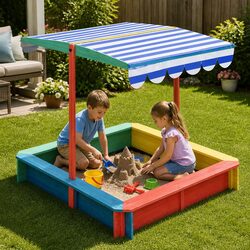Friendly Kids Sandbox 120x120cm with Sunshade Canopy