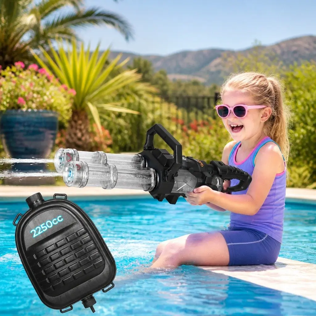 Kids Automatic Electric Water Gun Blaster LED Light Backpack Outdoor Pool Toy