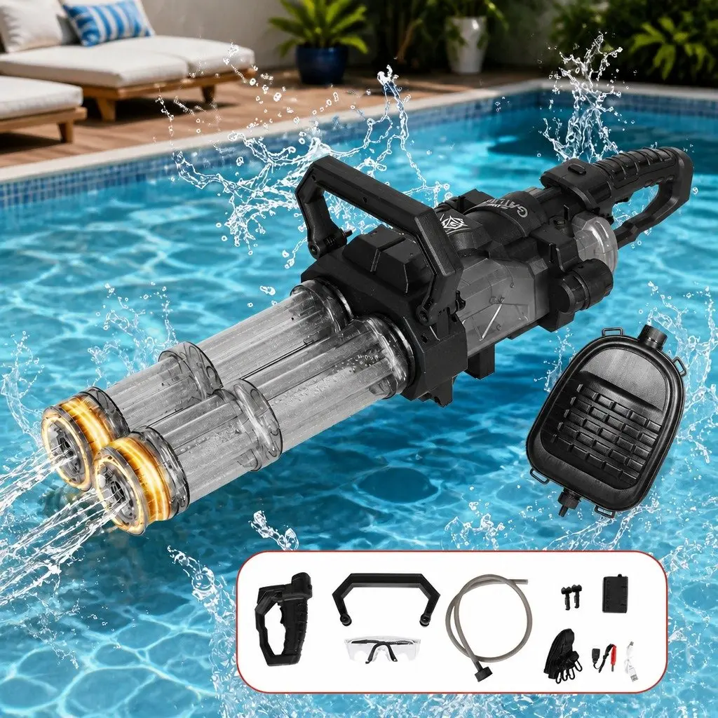 Kids Automatic Electric Water Gun Blaster LED Light Backpack Outdoor Pool Toy