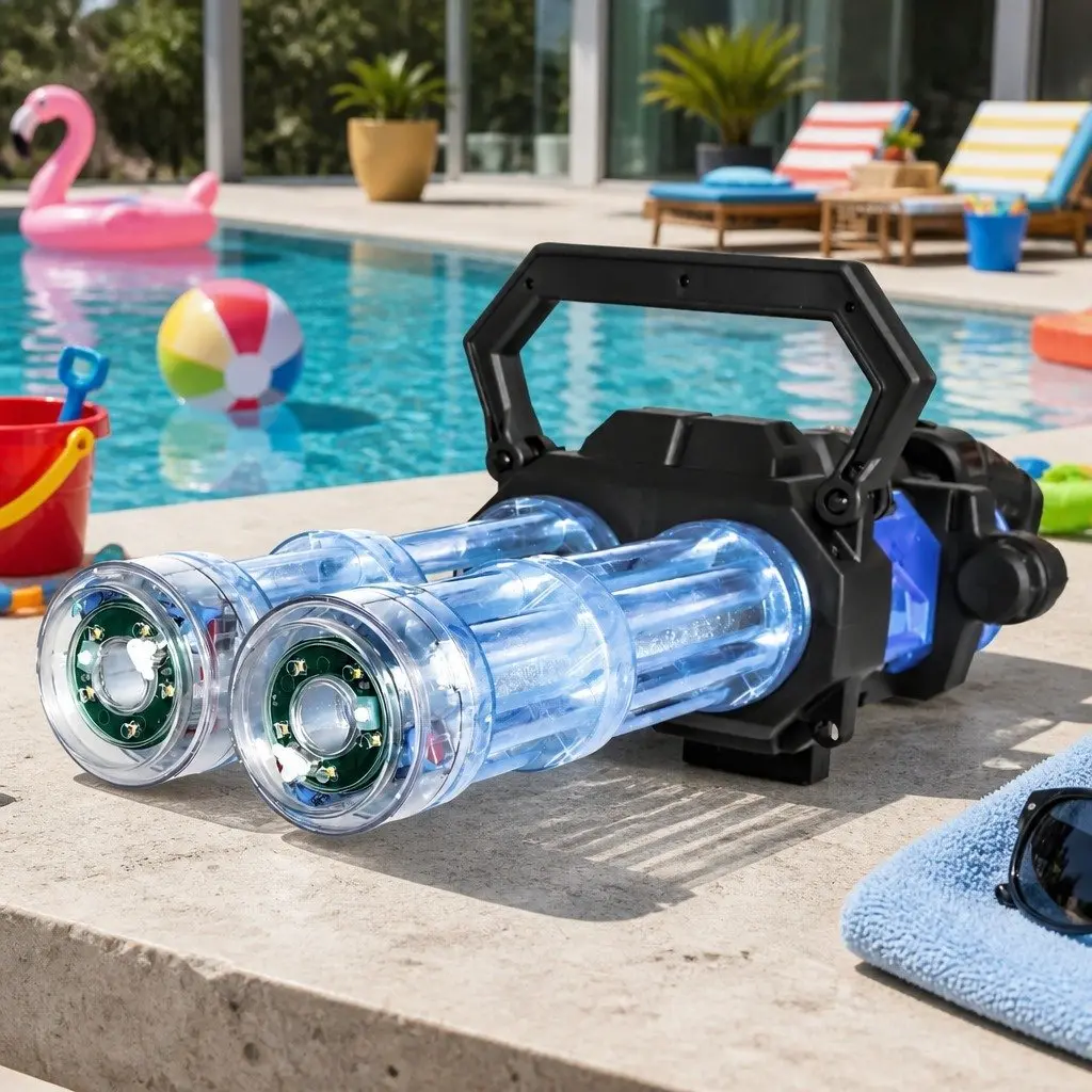Kids Automatic Electric Water Gun Dual Barrel LED Light 2250ml
