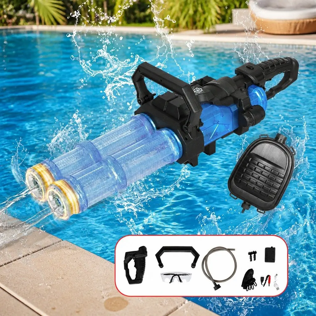 Kids Automatic Electric Water Gun Dual Barrel LED Light 2250ml