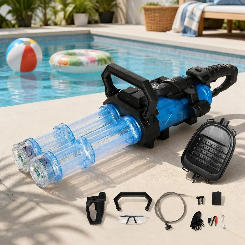 Kids Automatic Electric Water Gun Dual Barrel LED Light 2250ml