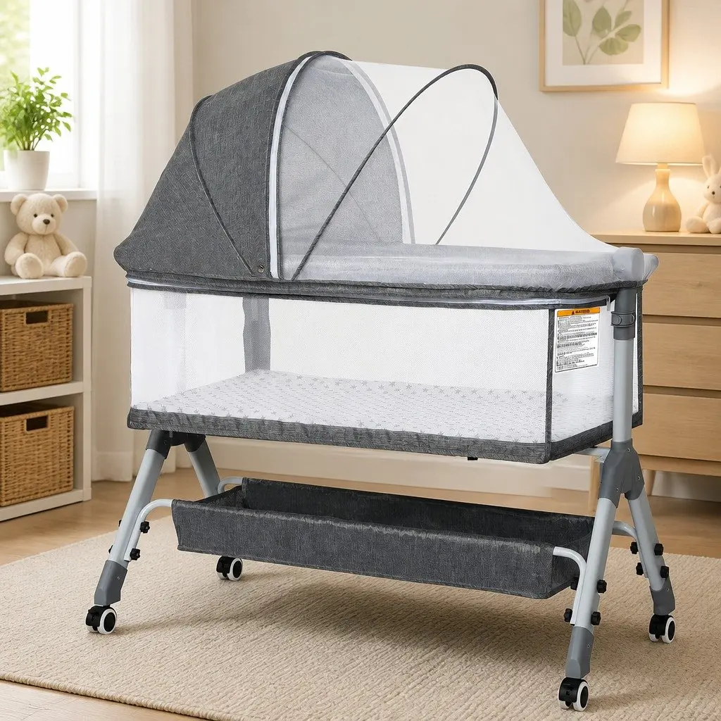 Baby Bassinet Cot Bed Newborn Co-Sleeper Bedside Adjustable Portable with Wheels