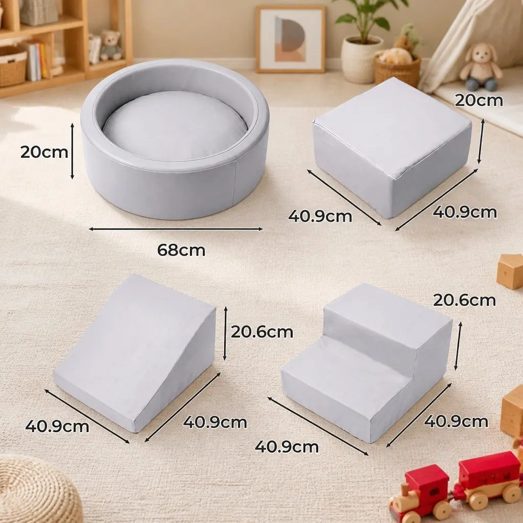 Foam Climbing Blocks Playset for Kids Indoor Fun 7 Pieces Soft Play Set Grey Encourages Balance Coordination and Imaginative Play