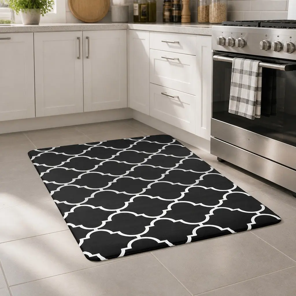 Non-slip PVC Kitchen Rug Black 45x75cm with Cushioning Support for Cooking Areas