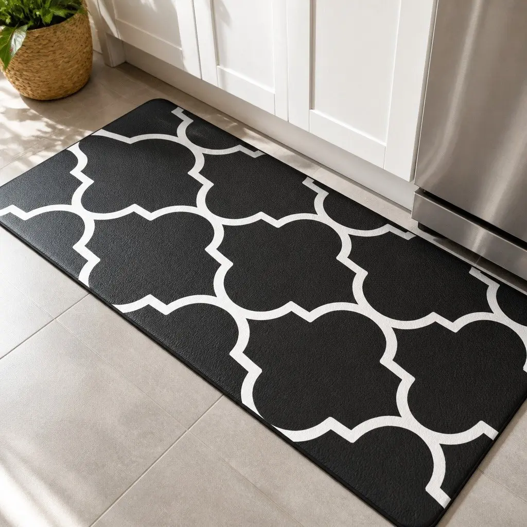 Non-slip PVC Kitchen Rug Black 45x75cm with Cushioning Support for Cooking Areas
