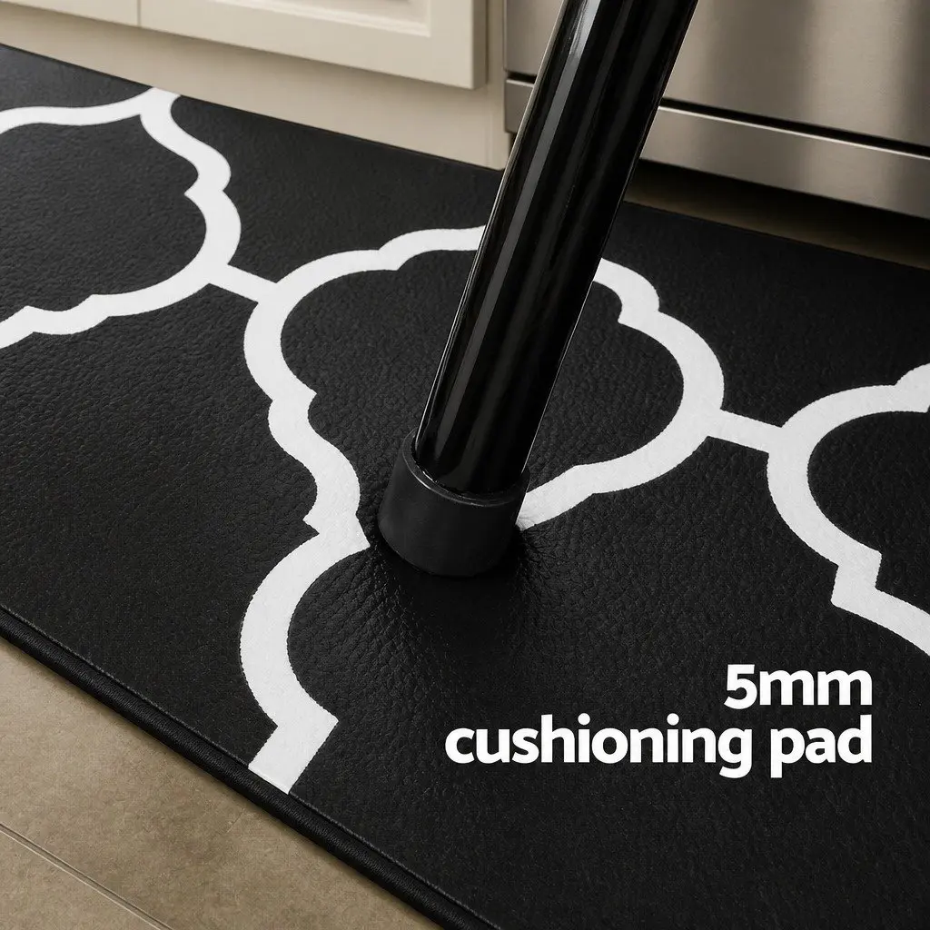 Non-slip PVC Kitchen Rug Black 45x75cm with Cushioning Support for Cooking Areas