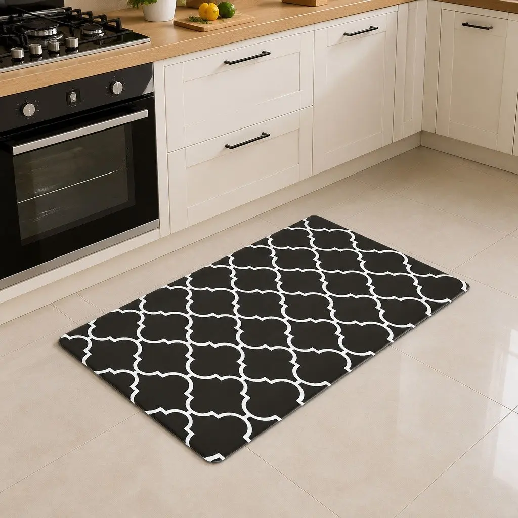 Non-slip PVC Kitchen Rug Black 45x75cm with Cushioning Support for Cooking Areas