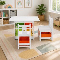 Kids Table and Chairs Set Children Furniture with Storage Boxes Play Dining
