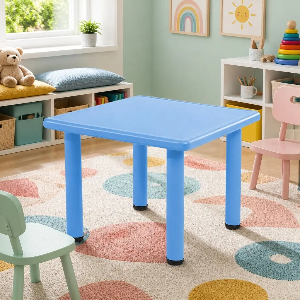 Kids Square Activity Table 60x60cm Blue Plastic Desk Study Adjustable Height