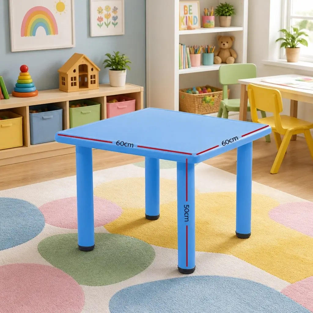Kids Square Activity Table 60x60cm Blue Plastic Desk Study Adjustable Height