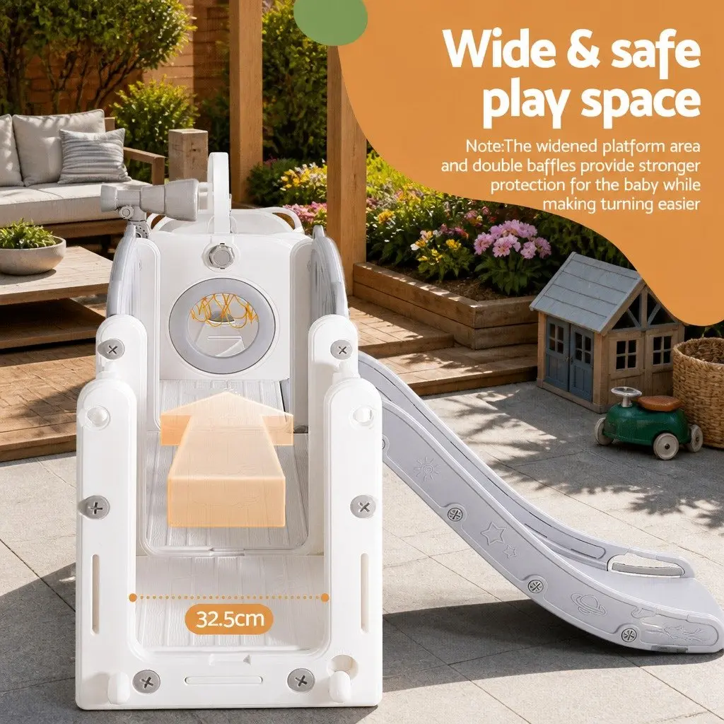 Kids 4-in-1 Swing Slide Set with Basketball Hoop 132cm Outdoor Play Equipment