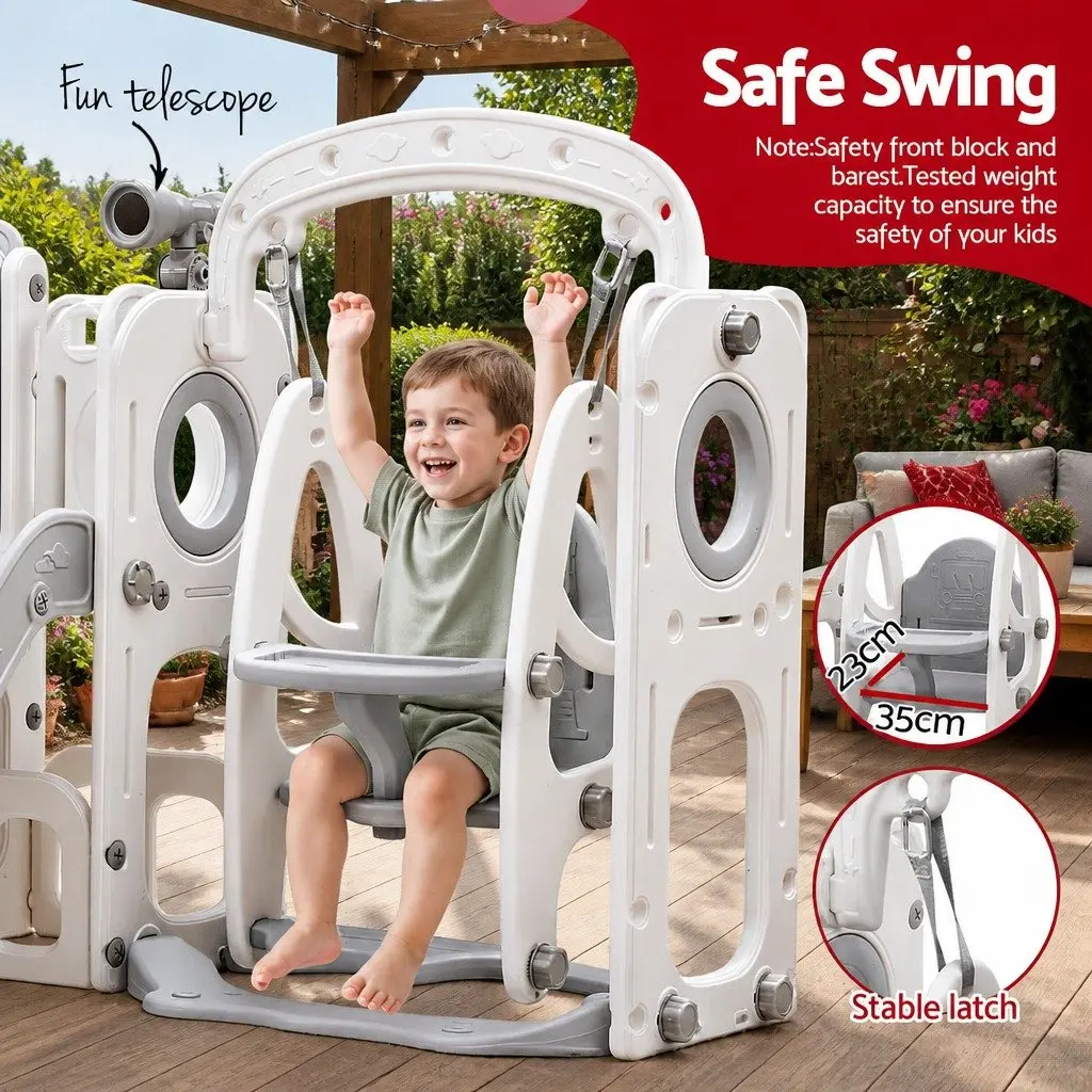 Kids 4-in-1 Swing Slide Set with Basketball Hoop 132cm Outdoor Play Equipment