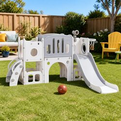 Kids Slide Swing Set Ball Hoop Ring Rings Football Outdoor Play Equipment Toys