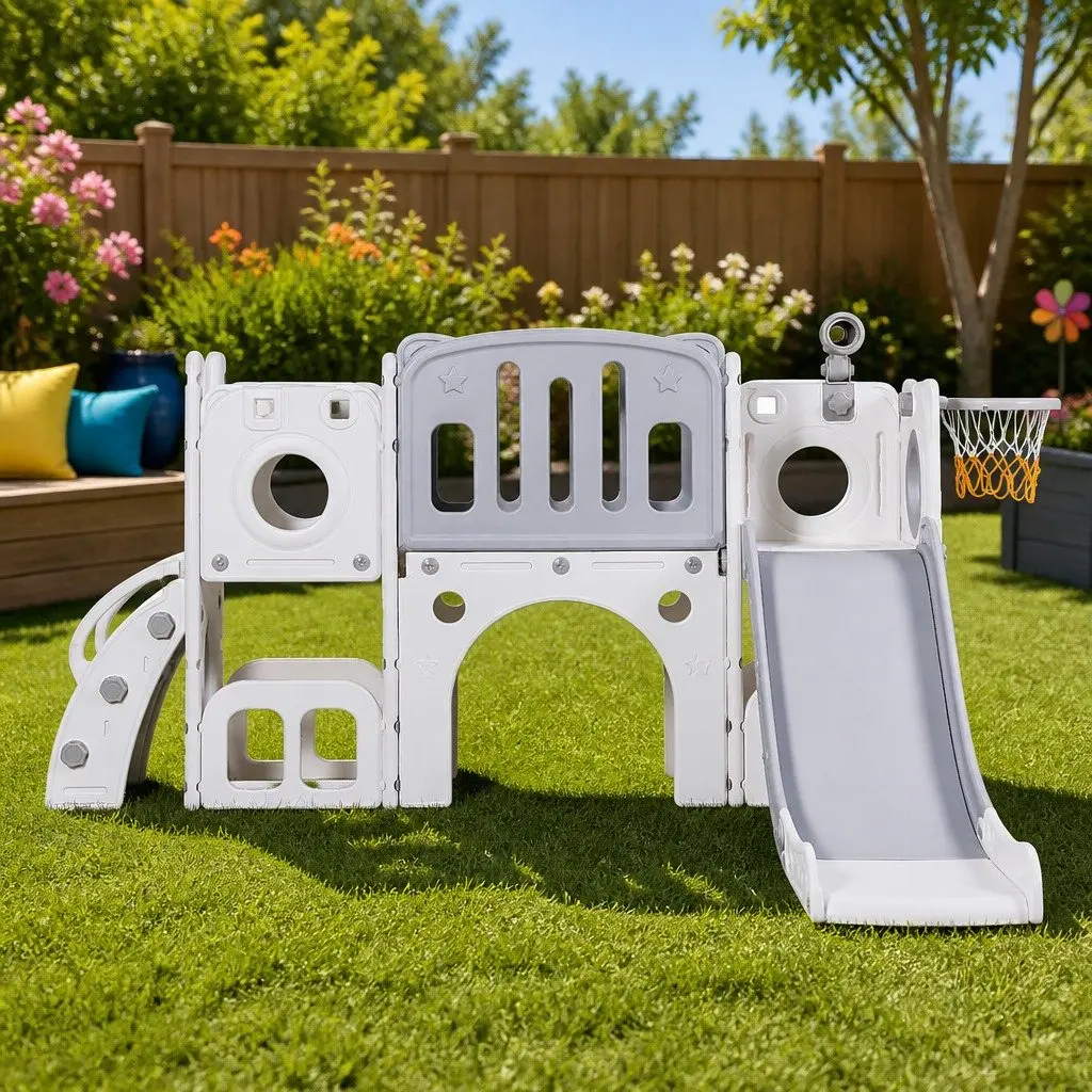 Kids Slide Swing Set Ball Hoop Ring Rings Football Outdoor Play Equipment Toys
