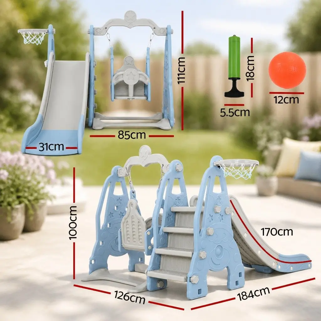Kids Swing Slide Set 3-in-1 Outdoor Indoor Playground Equipment 184cm x 126cm x 111cm
