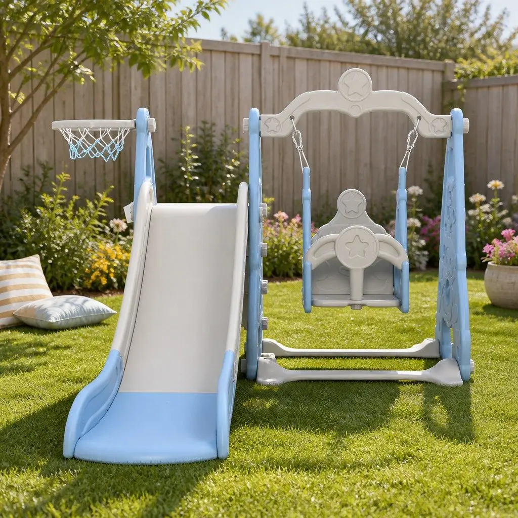 Kids Swing Slide Set 3-in-1 Outdoor Indoor Playground Equipment 184cm x 126cm x 111cm
