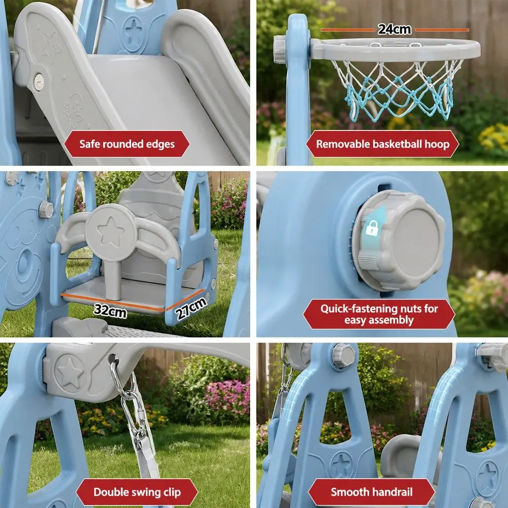 Kids Swing Slide Set 3-in-1 Outdoor Indoor Playground Equipment 184cm x 126cm x 111cm