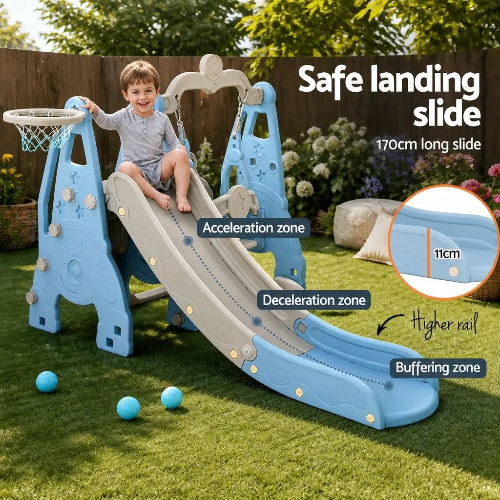 Kids Swing Slide Set 3-in-1 Outdoor Indoor Playground Equipment 184cm x 126cm x 111cm