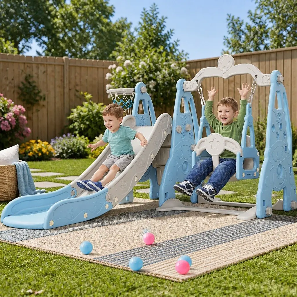 Kids Swing Slide Set 3-in-1 Outdoor Indoor Playground Equipment 184cm x 126cm x 111cm