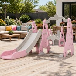 Kids Swing Slide Set Basketball Hoop Outdoor Play Equipment Playground Toys
