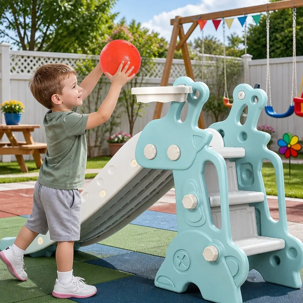 Kids Slide Set Basketball Hoop Ring Outdoor Playground Play Equipment Toy 140cm