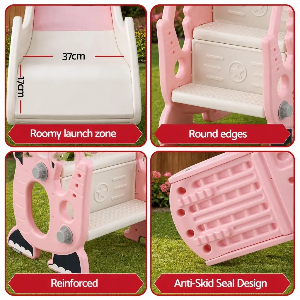 Kids Slide Set with Basketball Hoop Outdoor Playground Dragon Design 125cm Pink