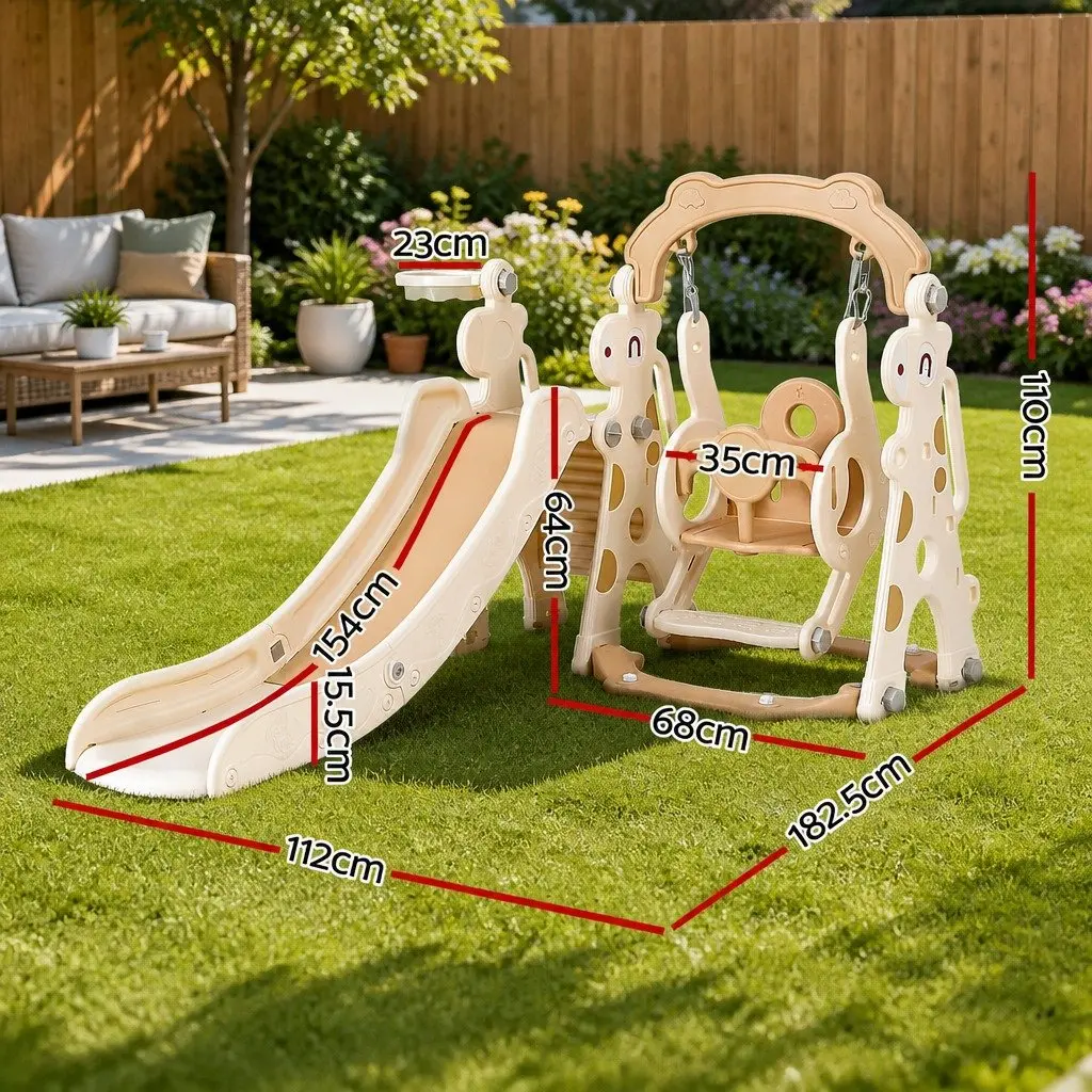 Kids Slide Swing Set with Basketball Hoop Ring Game Outdoor Playground