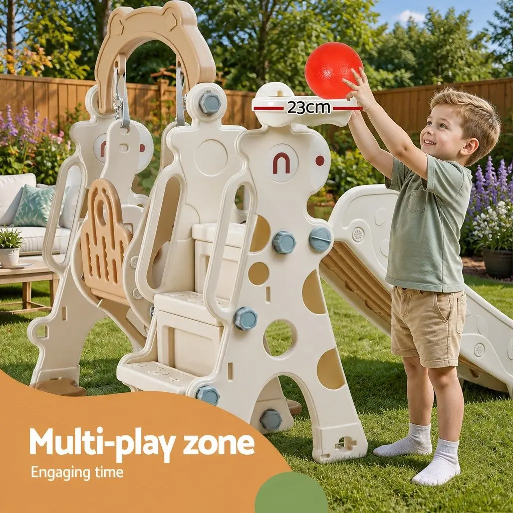 Kids Slide Swing Set with Basketball Hoop Ring Game Outdoor Playground