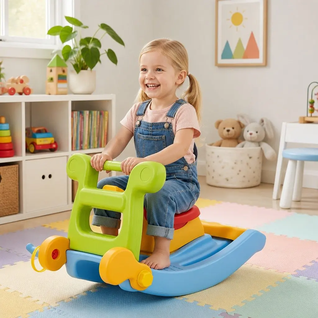 Kids Activity Playset 3 in 1 Slide Rocking Horse Ring Toss Indoor Toddler