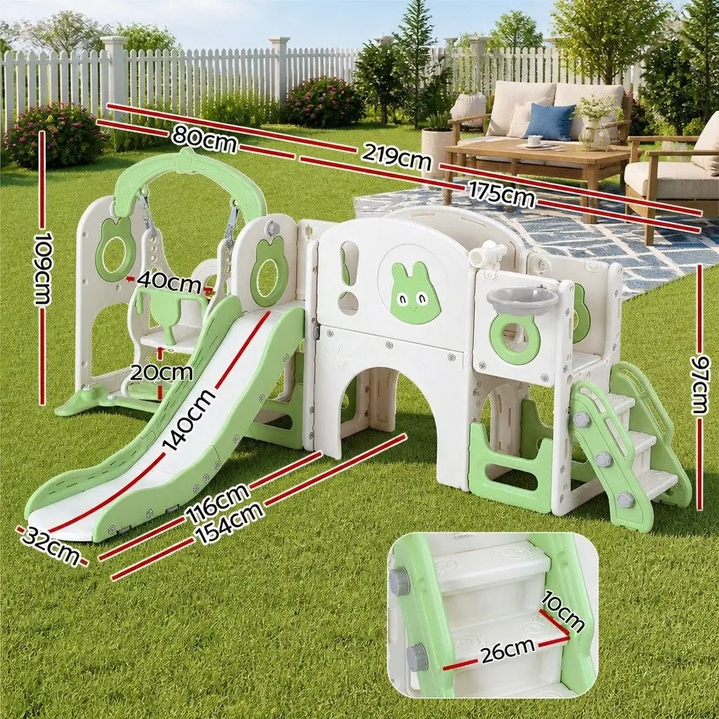 Kids Outdoor Play Equipment 4-in-1 Swing Slide Set with Basketball Hoop 140cm